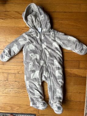 Carter's Gray Polar Bear Plush Baby One-Piece Footie